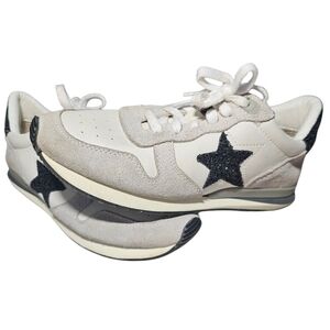Vintage Havana Rock 3 White Lthr & Black Glitter Star Sneakers Sz 8 Narrow Fit